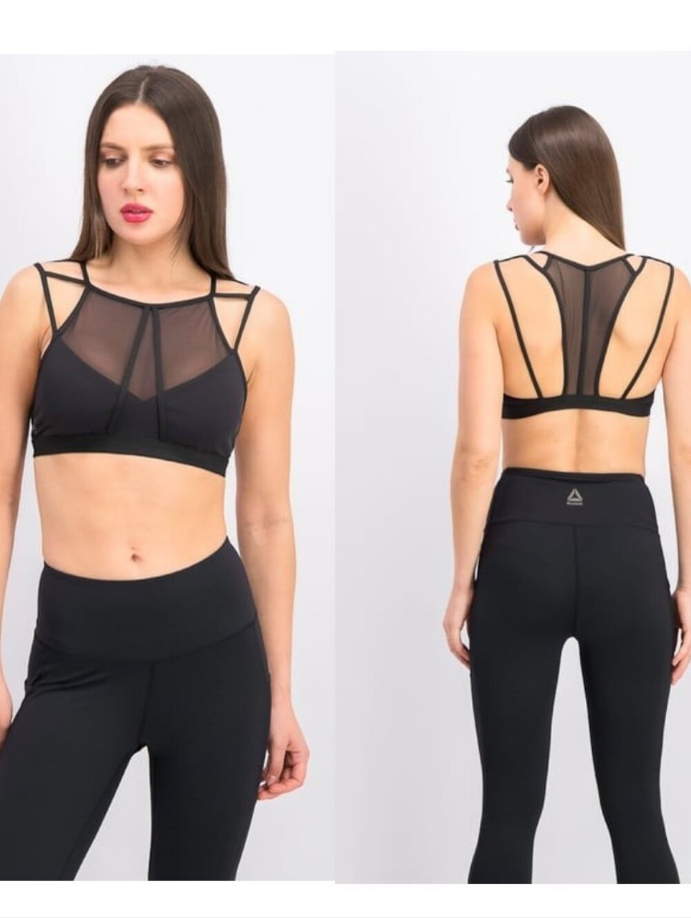 Reebok Franchise Strappy Mesh Overlay Bra in Black Size XS